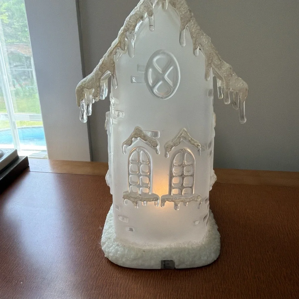Vintage Christmas Light Up Church‎ Plastic Crystal Look WORKS 1980s 13